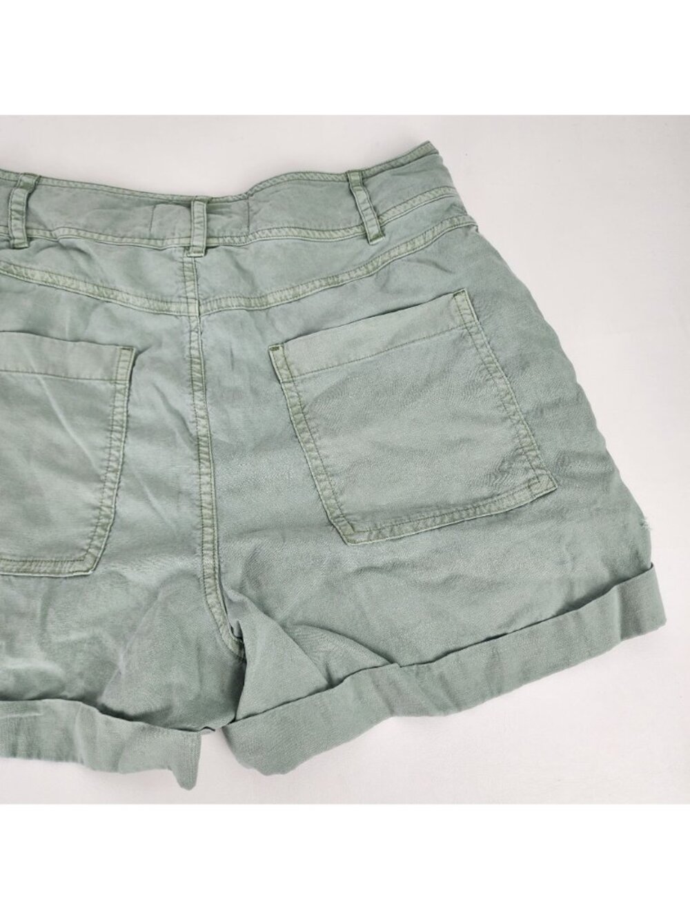 Anthropologie Cloth & Stone Tencel High Rise Moss Green Cuffed Shorts XS X-Small - Picture 8 of 10